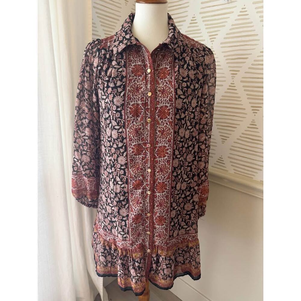 1 .STATE Women’s Small Floral Gold Button Boho Paisley Print Dress